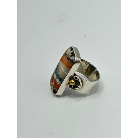 Colorful Natural Spiny Oyster Turquoise Gemstone Ring Size 6.75 Sterling Silver - Picture 3 of 8